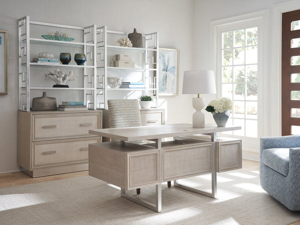 Lexington Sligh Evanston Contemporary Writing Desk With Oak Veneers, Raffia Fronts, And Stylish Silver Accents Gray Wood 324-410