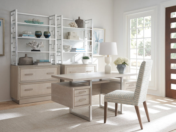 Lexington Sligh Wheaton File Chest - Contemporary Oak Veneer Design With Raffia Fronts And Silver Leaf Accents Gray Wood 324-450