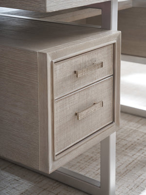 Lexington Sligh Evanston Contemporary Writing Desk With Oak Veneers, Raffia Fronts, And Stylish Silver Accents Gray Wood 324-410