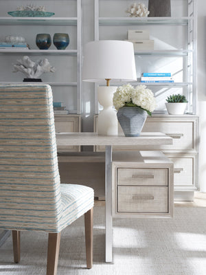 Lexington Sligh Evanston Contemporary Writing Desk With Oak Veneers, Raffia Fronts, And Stylish Silver Accents Gray Wood 324-410