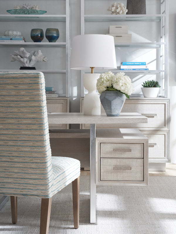 Lexington Sligh Evanston Contemporary Writing Desk With Oak Veneers, Raffia Fronts, And Stylish Silver Accents Gray Wood 324-410