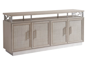 Lexington Sligh Oakbrook Contemporary Media Console With Woven Raffia Doors, Silver Leaf Accents & Adjustable Shelves Gray Wood 324-661