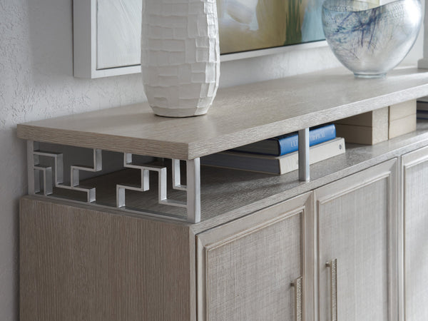 Lexington Sligh Oakbrook Contemporary Media Console With Woven Raffia Doors, Silver Leaf Accents & Adjustable Shelves Gray Wood 324-661