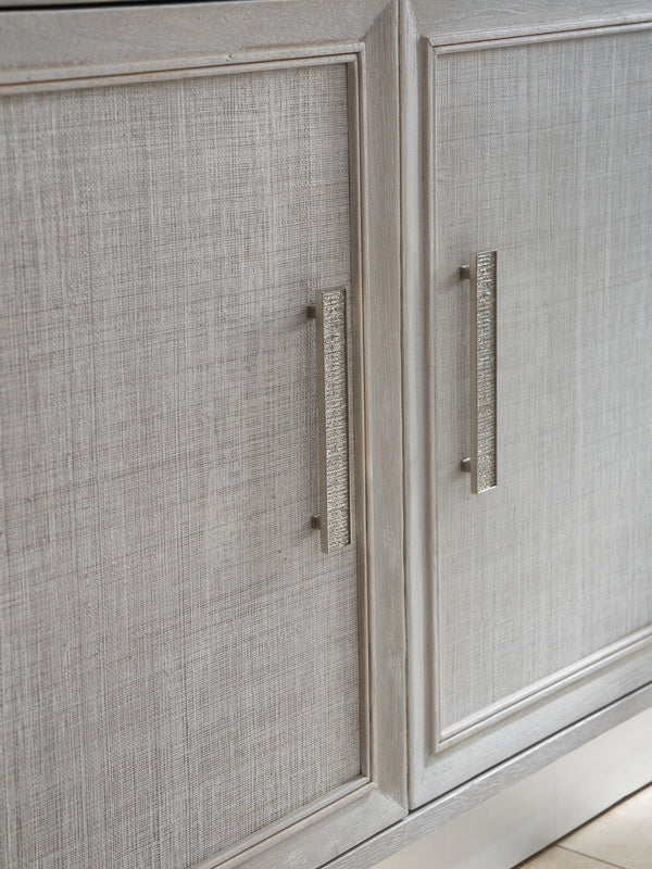 Lexington Sligh Oakbrook Contemporary Media Console With Woven Raffia Doors, Silver Leaf Accents & Adjustable Shelves Gray Wood 324-661