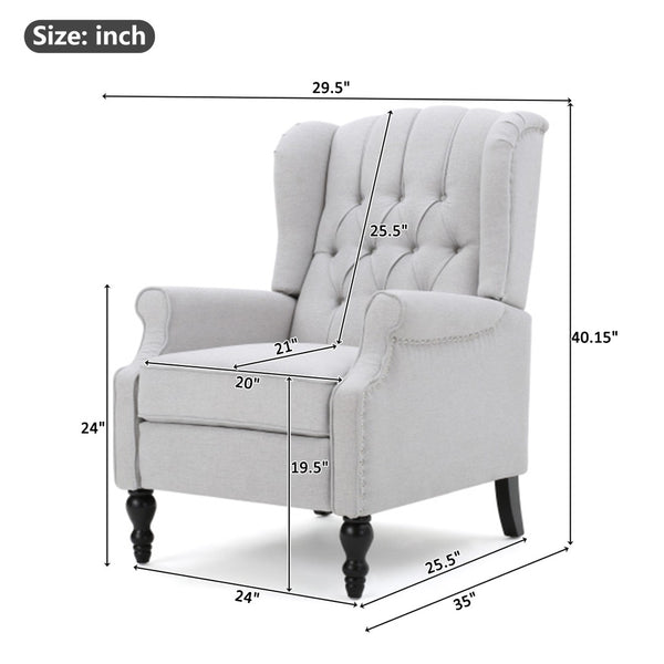 English Elm Charcoal Wingback Pushback Recliner with Button Tufted Diamond Fabric Upholstery Light Grey N763P410529R