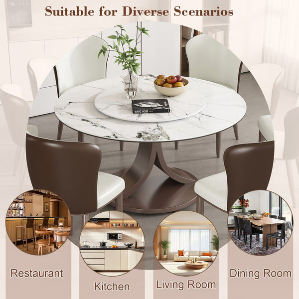 English Elm 53" Round Dining Table With Lazy Susan - Scratch & Heat Resistant Sintered Stone Top For Modern Homes W2699S00059