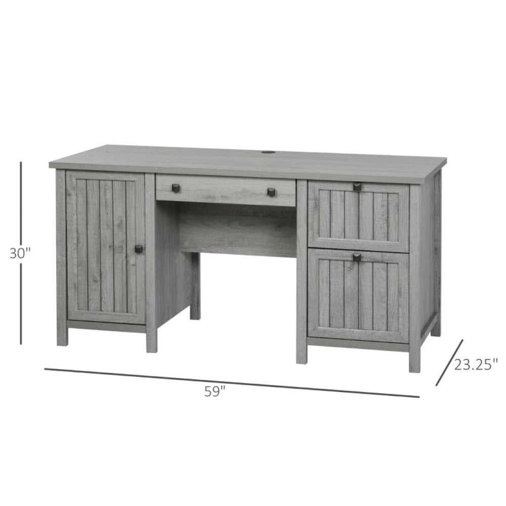 English Elm Desk with Beadboard Cabinet Doors Vintage Executive Style for Home Office Storage T3971S00027