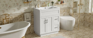 English Elm [video] 30 Inch Freestanding Bathroom Vanity with Soft Close Drawers and Resin Sink N729P396833K