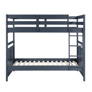 English Elm Bunk Bed Twin Over Solid Wood Frame with Guard Rails for Kids Shared Rooms Navy Blue B011S02314