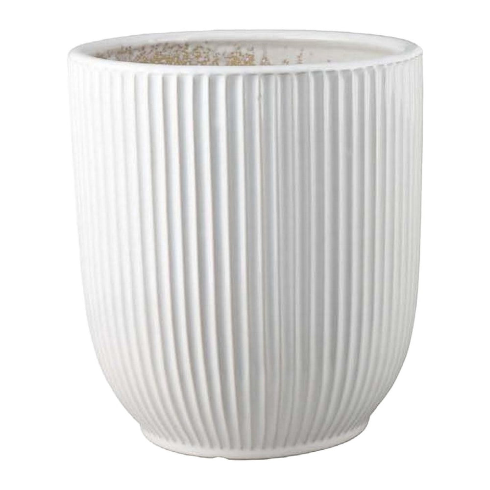 English Elm Lyna Glazed White Ceramic Planter Duo Ribbed Texture Bulbous Vessels for Any Room B056P412619