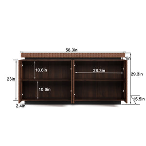 English Elm Sideboard Modern 4-Door Buffet Cabinet with Spacious Top and Enclosed Storage, Durable 66" Long Finish Antique brown W2263P353791