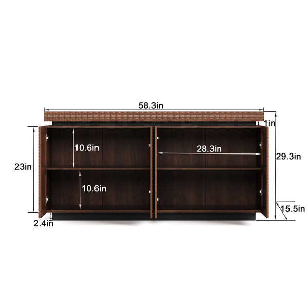 English Elm Sideboard Modern 4-Door Buffet Cabinet with Spacious Top and Enclosed Storage, Durable 66" Long Finish Antique brown W2263P353791