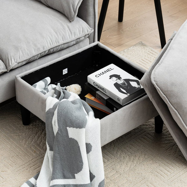 English Elm Convertible Convertible sofa with storage footstools, compact U-shaped 2-seater for small spaces, durable fabric comfort Grayish W2012P252426