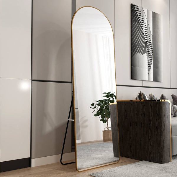 English Elm The Arched Gold Aluminum Full Length Floor Mirror for Bedroom Entryway Dressing Room W1151140053