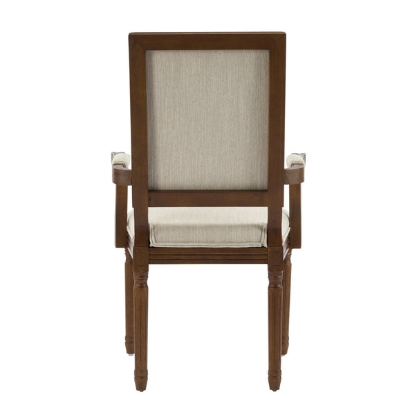 English Elm Christopher Knight Home® - Upholstered Dining Chairs Set of 2 in Beige with Walnut Rubber Wood Fluted Legs, Armrests, French-Country Elegance, Durable Fabric Seating N771P291405T