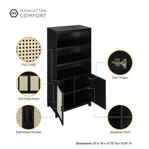 English Elm Sheridan 31" Bookcase Cabinet with 7 Shelves, Soft-Close Doors, Adjustable Shelves, Stylish Legs Black B365P397892