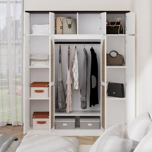 English Elm 70.87"tall Rattan Door Armoire Freestanding Wardrobe with Adjustable Shelves Hanging Rod White W757S00055