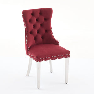 English Elm Nikki Velvet Tufted Dining Chair with Nailhead Trim and Chrome Legs – Plush High-Rebound Cushion Comfort WINE RED W1143P369090