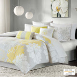 Madison Park Lola Transitional Printed Cotton Sateen Comforter Set MP10-173 Taupe Grey/Yellow