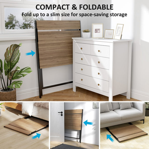 English Elm 32" Foldable Computer Desk with Built-in Monitor Shelf and Steel Frame for Small Spaces T3971P408193