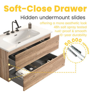 English Elm Galan Freestanding Bathroom Vanity Quartz Basin Fluted Wood Cabinet Modern Bath W1865S00197