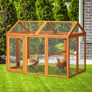 English Elm Pawhut Fir Wood Outdoor Chicken Run with Perches Wire Mesh Modular Backyard Coop W2225P217059