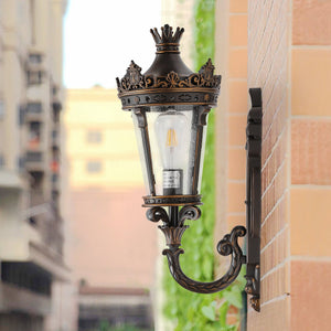 English Elm 21"(H) Vintage Outdoor Wall Lantern Coffee+Golden, Waterproof Aluminum & Clear Glass Sconce, E26 Hard-Wired Elegance for Patio Entryway Garden W2312P411862