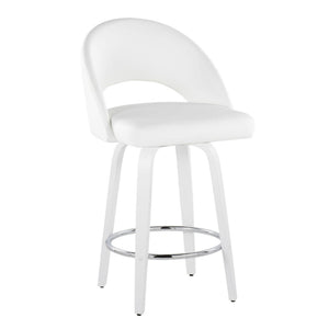 English Elm Fixed-height Swivel Counterstools Faux Leather Padded Seat Chrome Footrest Set of 2 White B202S01847