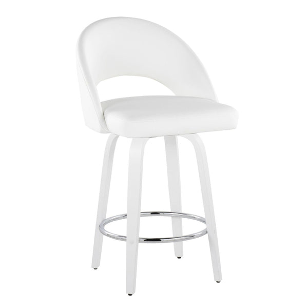 English Elm Fixed-height Swivel Counterstools Faux Leather Padded Seat Chrome Footrest Set of 2 White B202S01847