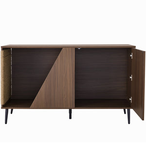 English Elm Cat Furniture Mid-Century Walnut 2‑in‑1 Litter Box Enclosure with Sisal Scratcher & Spring Door Storage N843P254861W