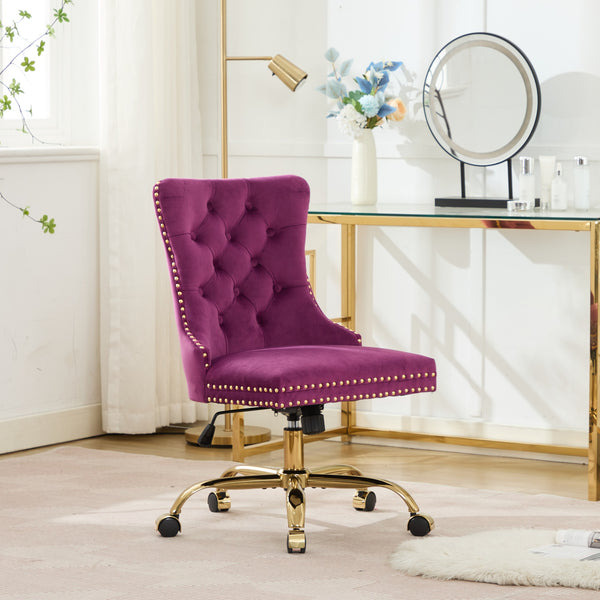 English Elm A&A Tufted Chenille Office Chair with Gold Chrome Base, Plush High-Rebound Cushion for Comfort Purple W1143P369101