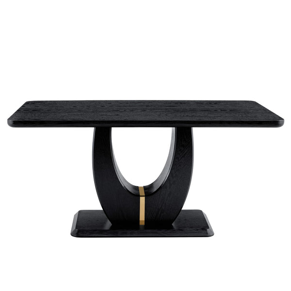 English Elm Modern Mdf Dining Table Seats Six with U-shaped Legs for Minimalist Interiors Black W1151S04162