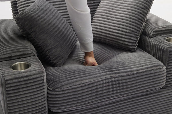 English Elm Corduroy Chaise Lounge Sofa With Storage, Movable Ottoman & Cupholders For Relaxation W2120S00004-GIGA