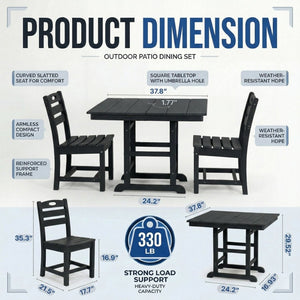 English Elm Antique Wood Tone Hdpe 3 Piece Outdoor Bistro Set Square Table Two Matching Chairs Black W3566S00040