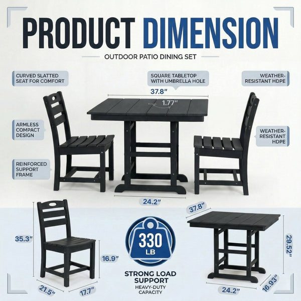 English Elm Antique Wood Tone Hdpe 3 Piece Outdoor Bistro Set Square Table Two Matching Chairs Black W3566S00040