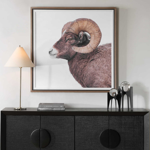 Uttermost Bighorn Sheep Wall Art Walnut Framed Print for Lodge or Rustic Living