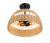 English Elm Ashcroft Furniture - Twinkle Double Lights Semi Flush With Rattan Shade Black Metal Finish For Farmhouse Style