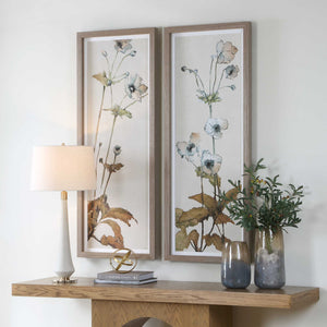 Uttermost Botanical Watercolor Floral Wall Art Set of Two Oak Framed Prints