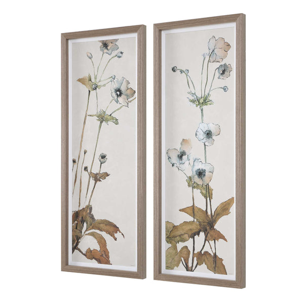 Uttermost Botanical Watercolor Floral Wall Art Set of Two Oak Framed Prints