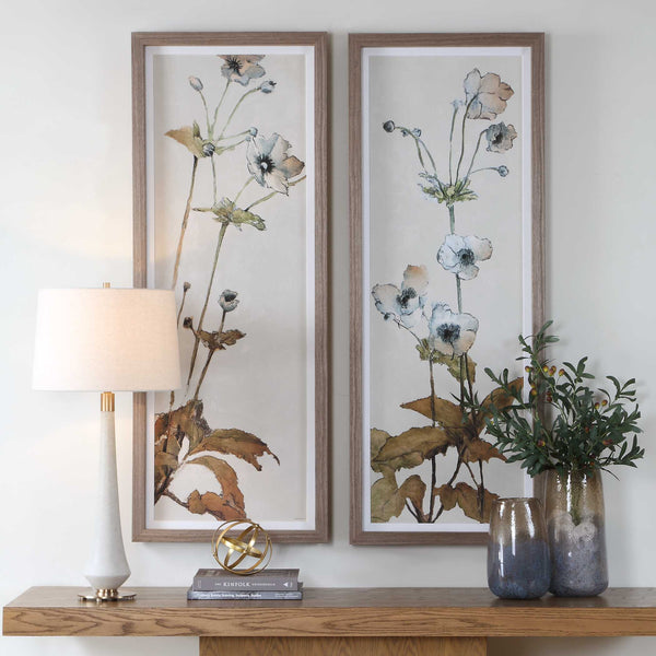 Uttermost Botanical Watercolor Floral Wall Art Set of Two Oak Framed Prints