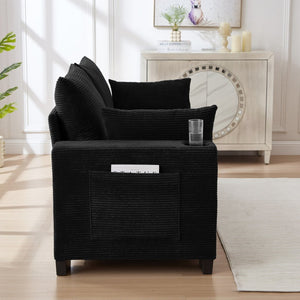 English Elm 78"corduroy Plush Three Seat Sofa with Usb Ports Cup Holders Deep Cushions Apartment Black W3705P455916