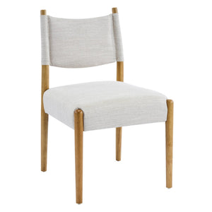 English Elm Mid-century Modern Linen Blend Dining Chairs Rubberwood Legs Sculptural Backrest Set of 2 Beige+Natural N768P442401N