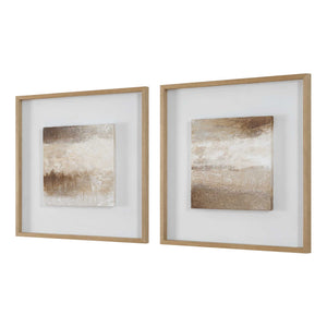 Uttermost Abstract Hand-painted Canvas Set of Two with Crackle Finish Pinewood Frame
