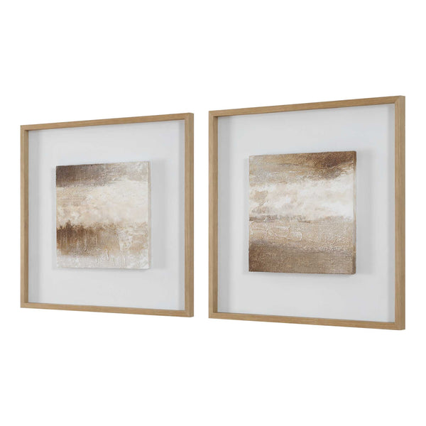 Uttermost Abstract Hand-painted Canvas Set of Two with Crackle Finish Pinewood Frame
