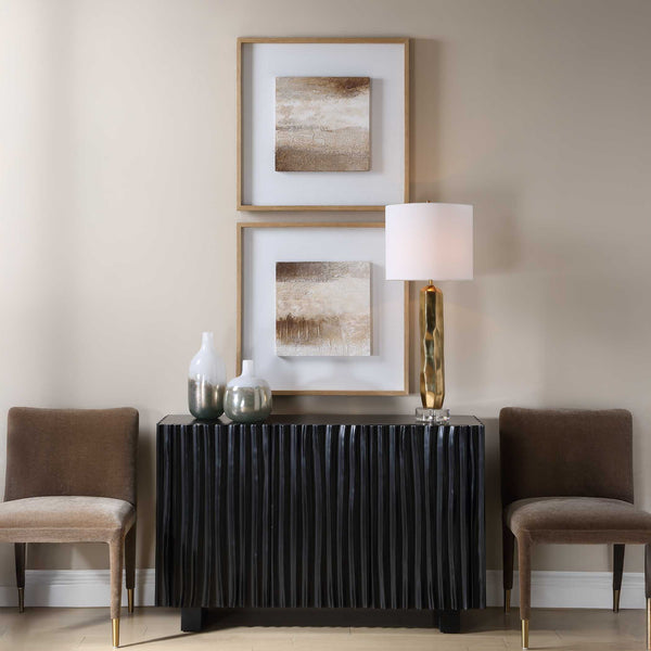 Uttermost Abstract Hand-painted Canvas Set of Two with Crackle Finish Pinewood Frame