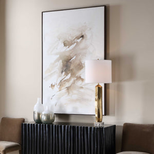 Uttermost Hand-painted Abstract Canvas Art Neutral Tones Walnut Frame Wall Decor