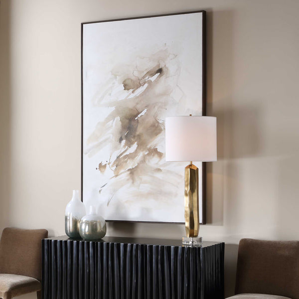 Uttermost Hand-painted Abstract Canvas Art Neutral Tones Walnut Frame Wall Decor