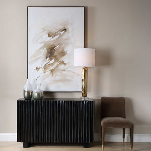 Uttermost Hand-painted Abstract Canvas Art Neutral Tones Walnut Frame Wall Decor