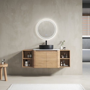 English Elm 54'' Wall-Mounted Bathroom Vanity With Elegant Ceramic Sink, Soft-Close Doors & Ample Storage Shelves W999S00415