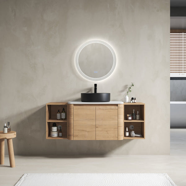 English Elm 54'' Wall-Mounted Bathroom Vanity With Elegant Ceramic Sink, Soft-Close Doors & Ample Storage Shelves W999S00415